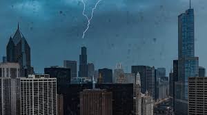 Image of Chicago skyline with thunder and lighting